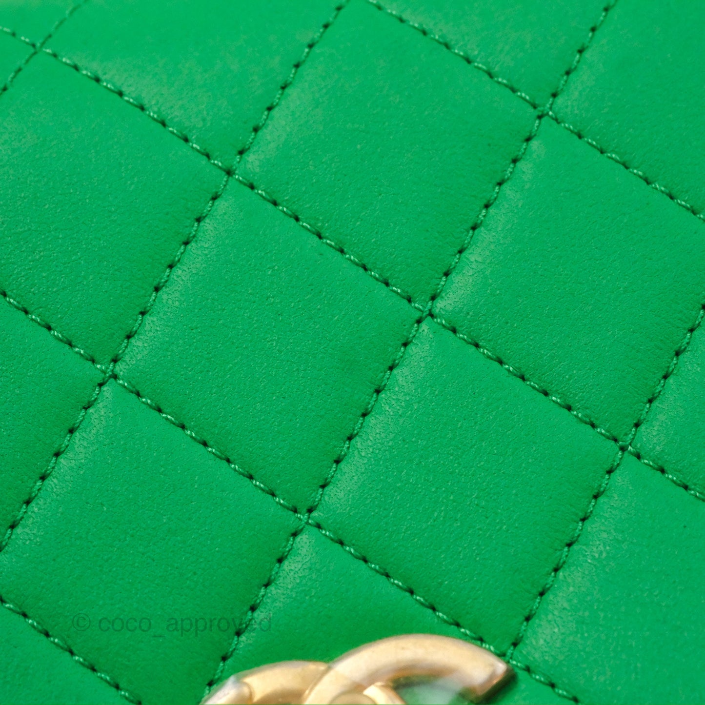 Chanel CC Quilted Flap Bag With Top Handle Green Calfskin Gold Hardware