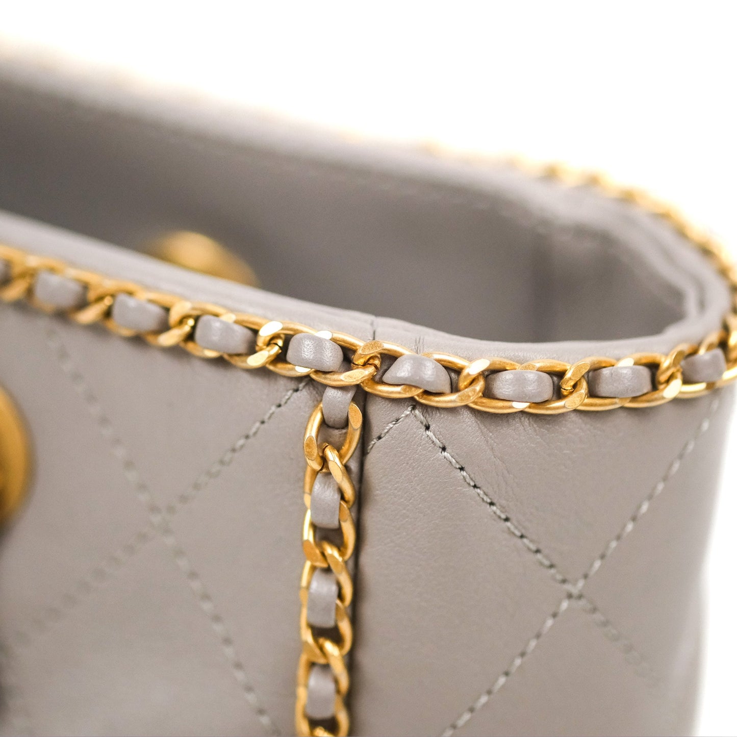 Chanel Small Chain Around Shopping Tote Grey Calfskin Aged Gold Hardware