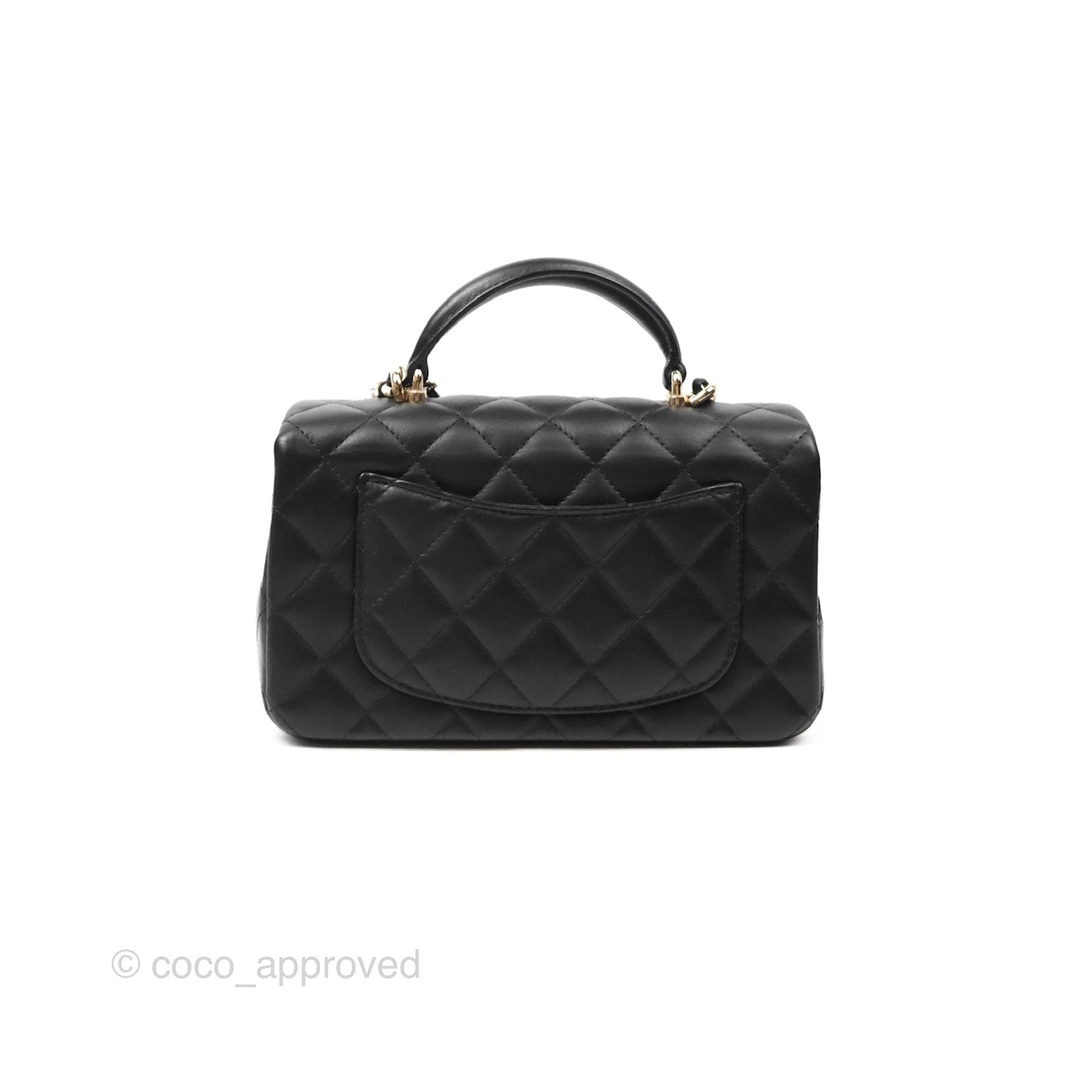 Chanel Top Handle Mini Rectangular Flap Bag with Charm Black Lambskin Gold Hardware