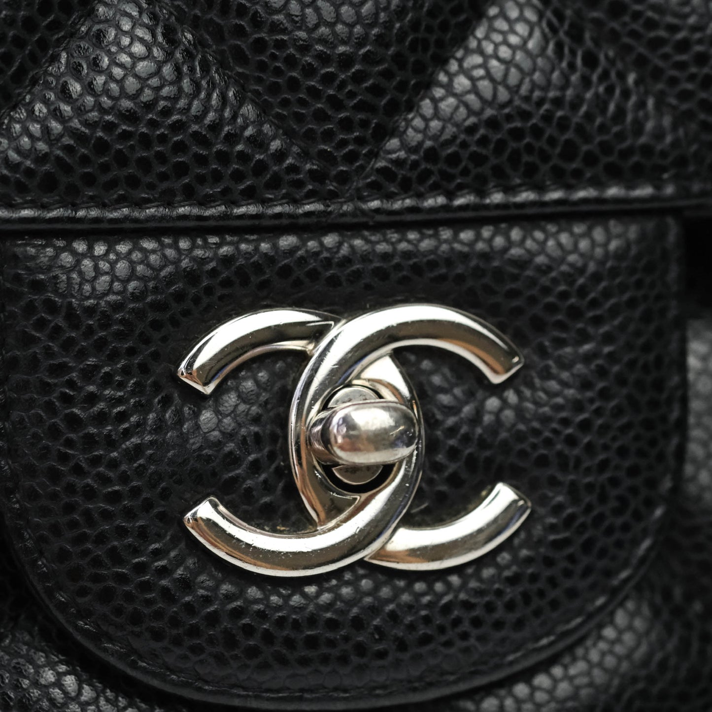 Chanel Quilted Jumbo Double Flap Black Caviar Silver Hardware⁣⁣