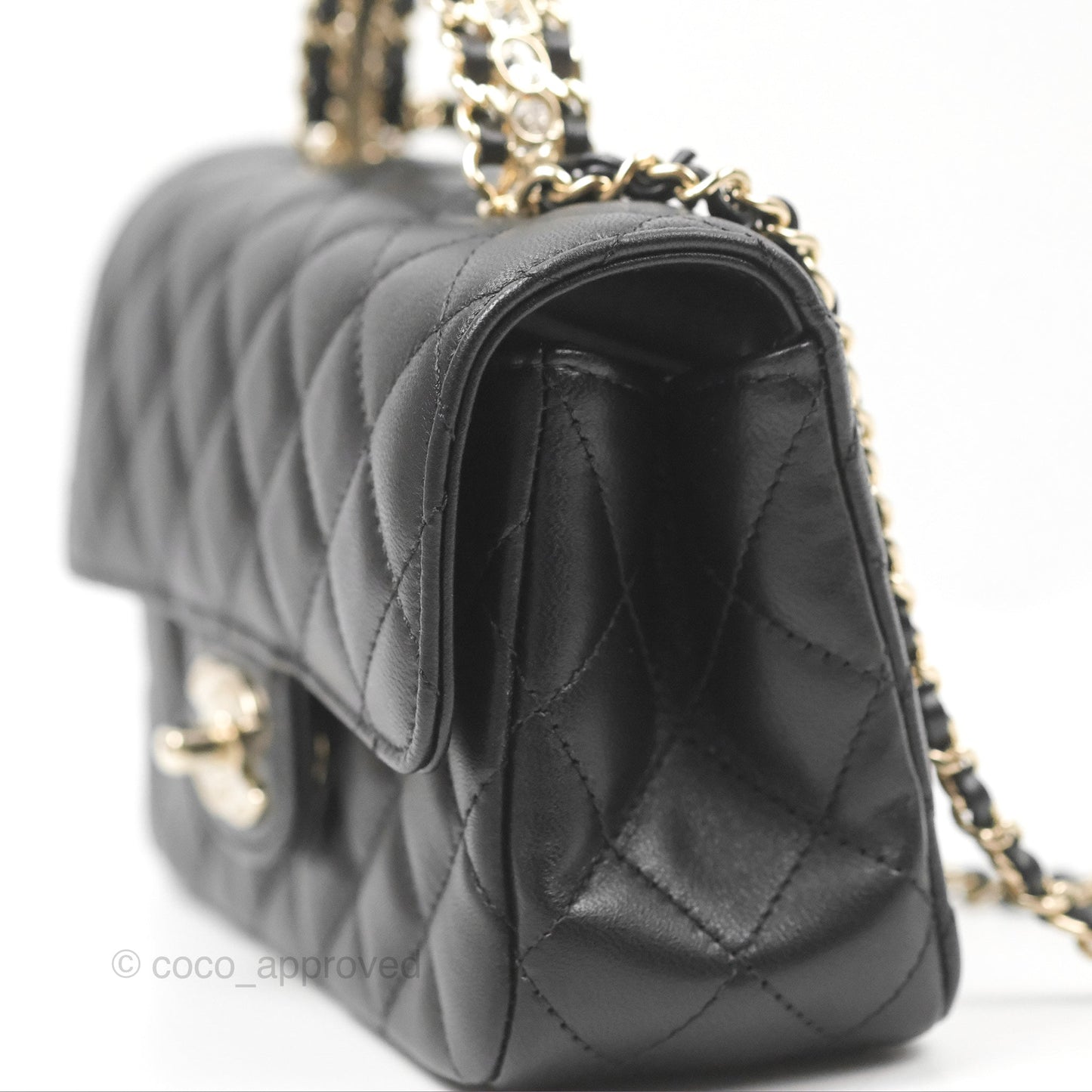 Chanel Mini Rectangle Flap with Crystals Top Handle Black Lambskin 23A