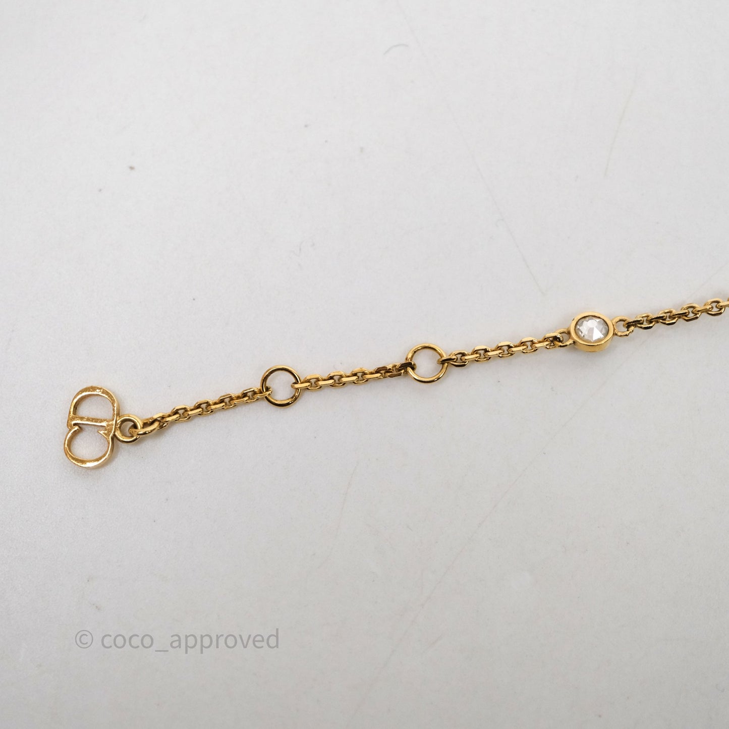 Christian Dior Metal Crystal Pearl CD Bracelet Gold Tone