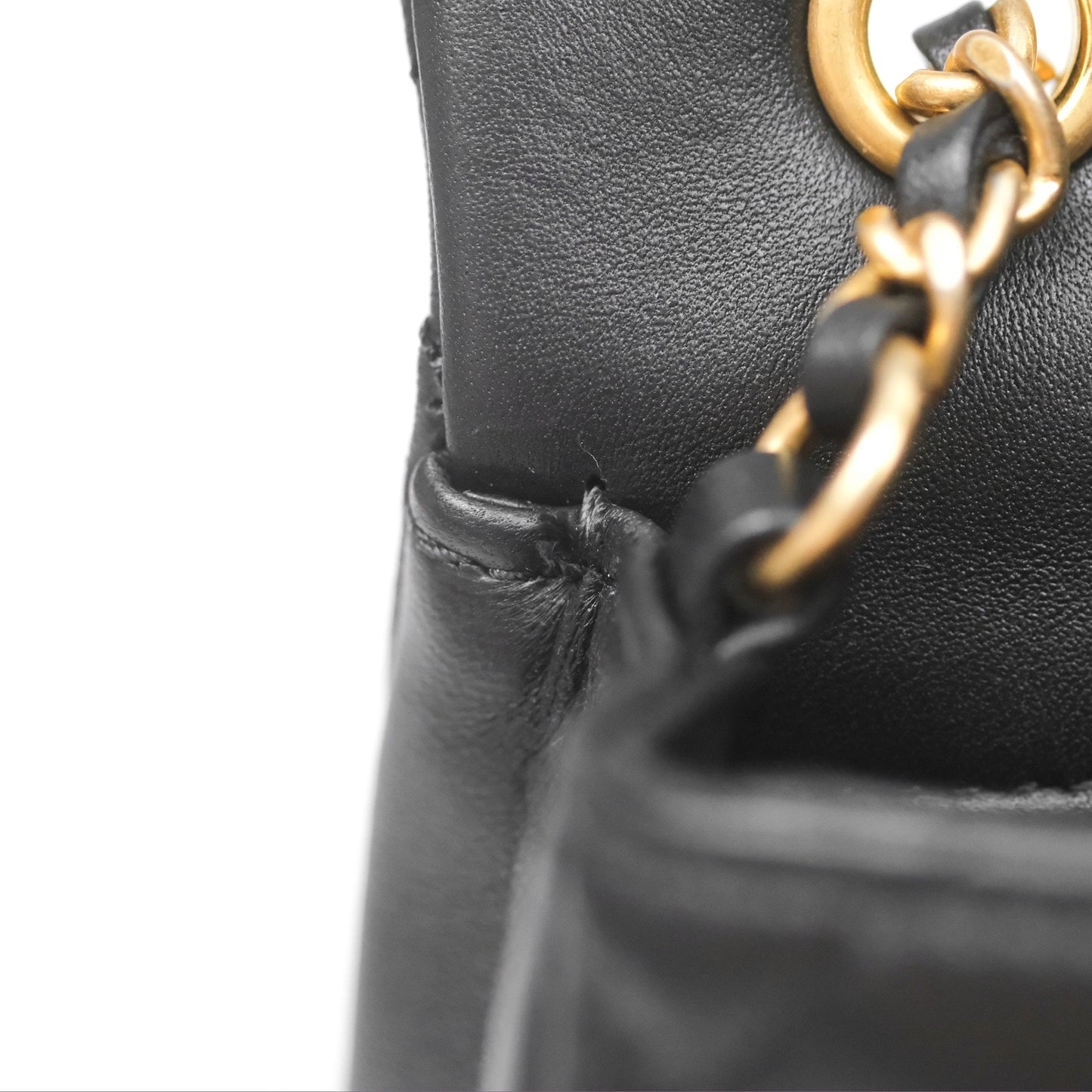 Chanel Mini Flap Bag With Heart CC Charm Black Lambskin Aged Gold Hardware 22B