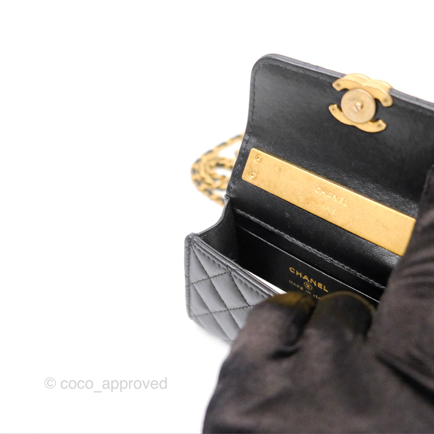 Chanel Mini Enamel Handle Clutch on Chain Black Lambskin Gold Hardware 22B