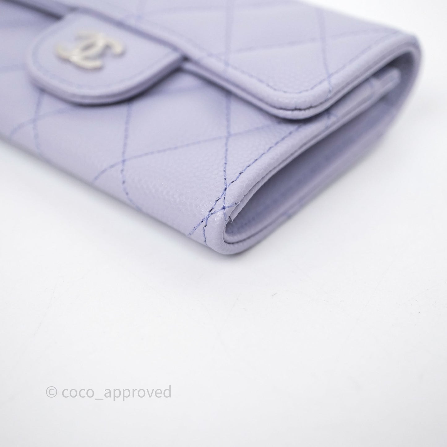 Chanel Quilted Flap Card Holder Lilac Caviar Silver Hardware