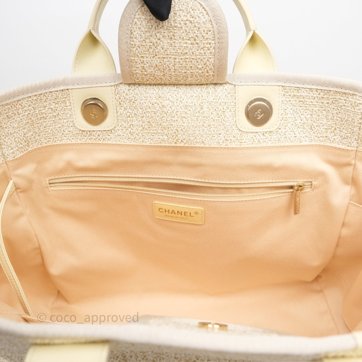 Chanel Large Deauville Ivory/Gold Canvas Gold Hardware