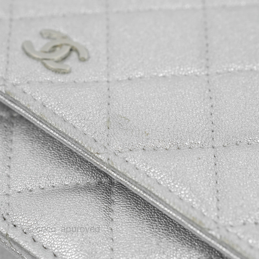 Chanel Quilted Wallet on Chain WOC Silver Lambskin Silver Hardware