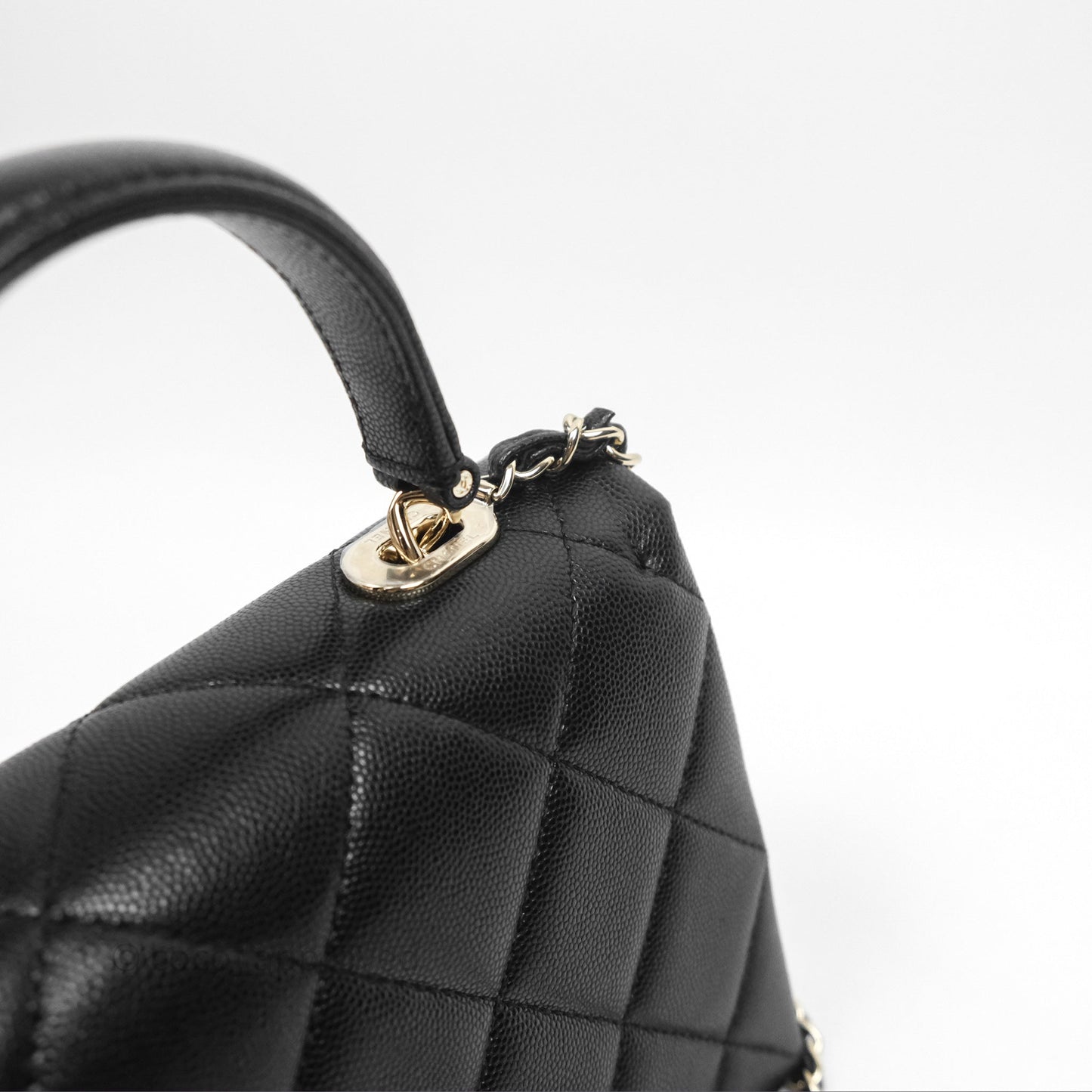 Chanel Quilted Small Top Handle Flap Bag Black Caviar Gold Hardware