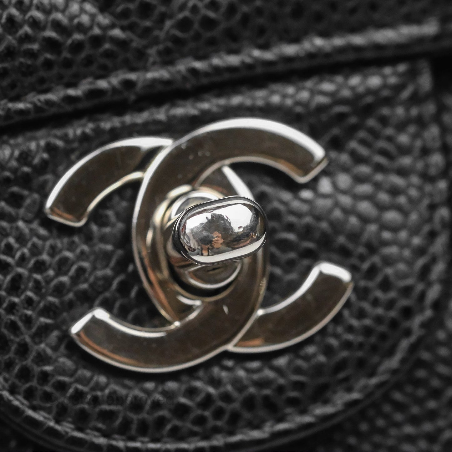 Chanel Classic Vintage Jumbo Single Flap Black Caviar Silver Hardware