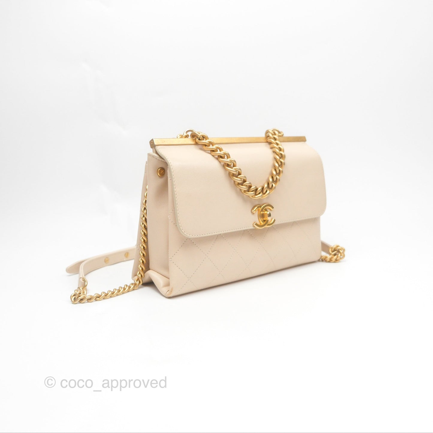 Chanel Small Quilted Coco Luxe Flap Bag Light Beige Calfskin Aged Gold Hardware