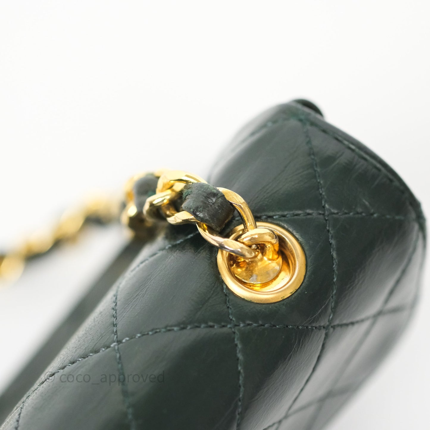 Chanel Vintage Mini Flap Bag Dark Green Lambskin Gold Hardware