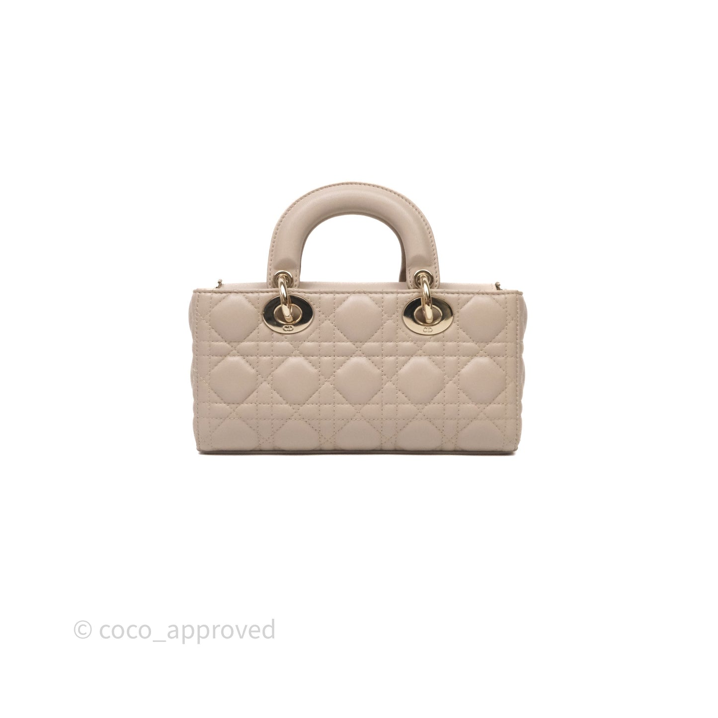 Christian Dior Small Lady D-Joy Powder Beige Cannage Lambskin Gold Hardware