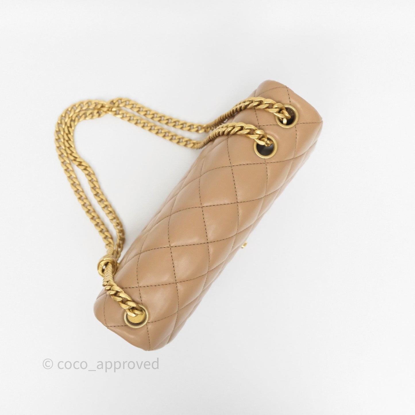 Chanel Medium All Slide Adjustable Chain Flap Bag Beige Lambskin Aged Gold Hardware