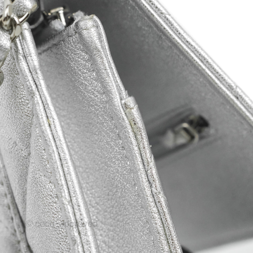 Chanel Quilted Wallet on Chain WOC Silver Lambskin Silver Hardware