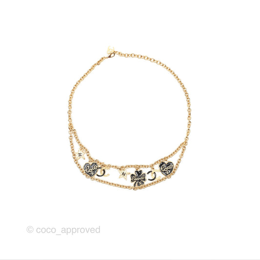 Chanel Black CC Heart Lucky Clover Chain Belt Gold Tone 24P
