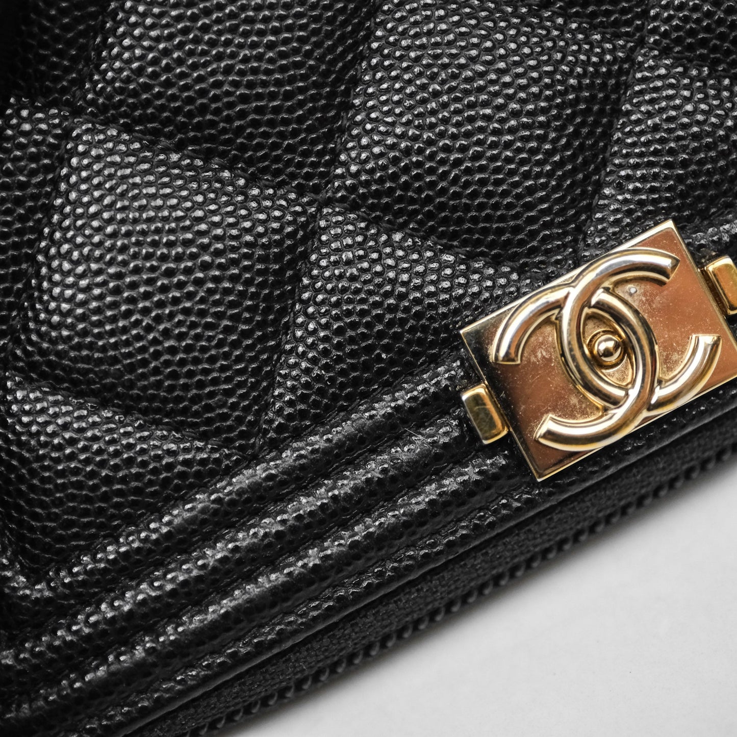 Chanel Boy Zip Wallet Black Caviar Gold Hardware