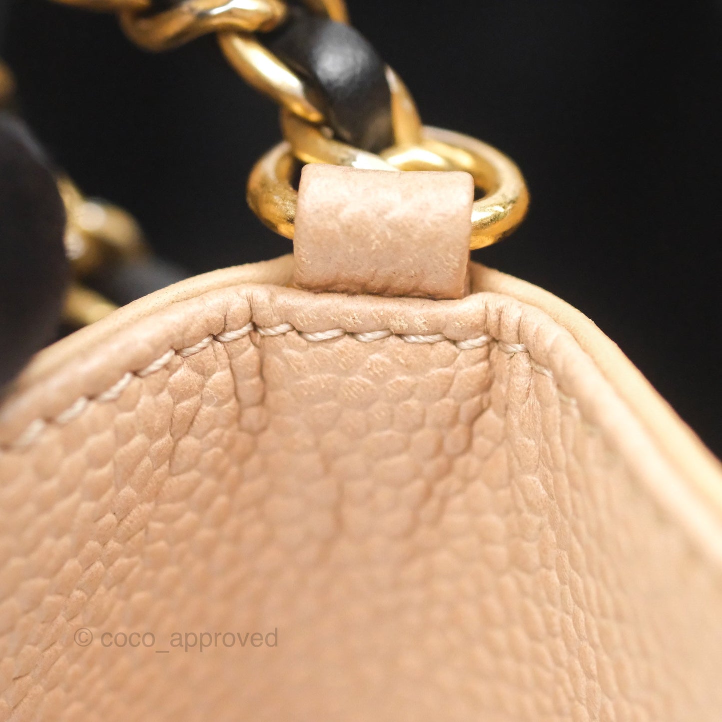 Chanel Small CC Filigree Flap Quilted Beige Black Caviar