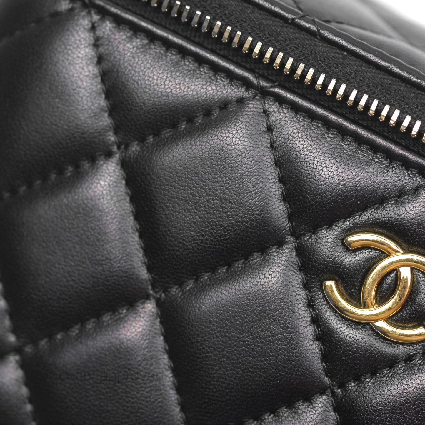Chanel Vanity Rectangular with Pearl Resin Chain Black Lambskin Gold Hardware