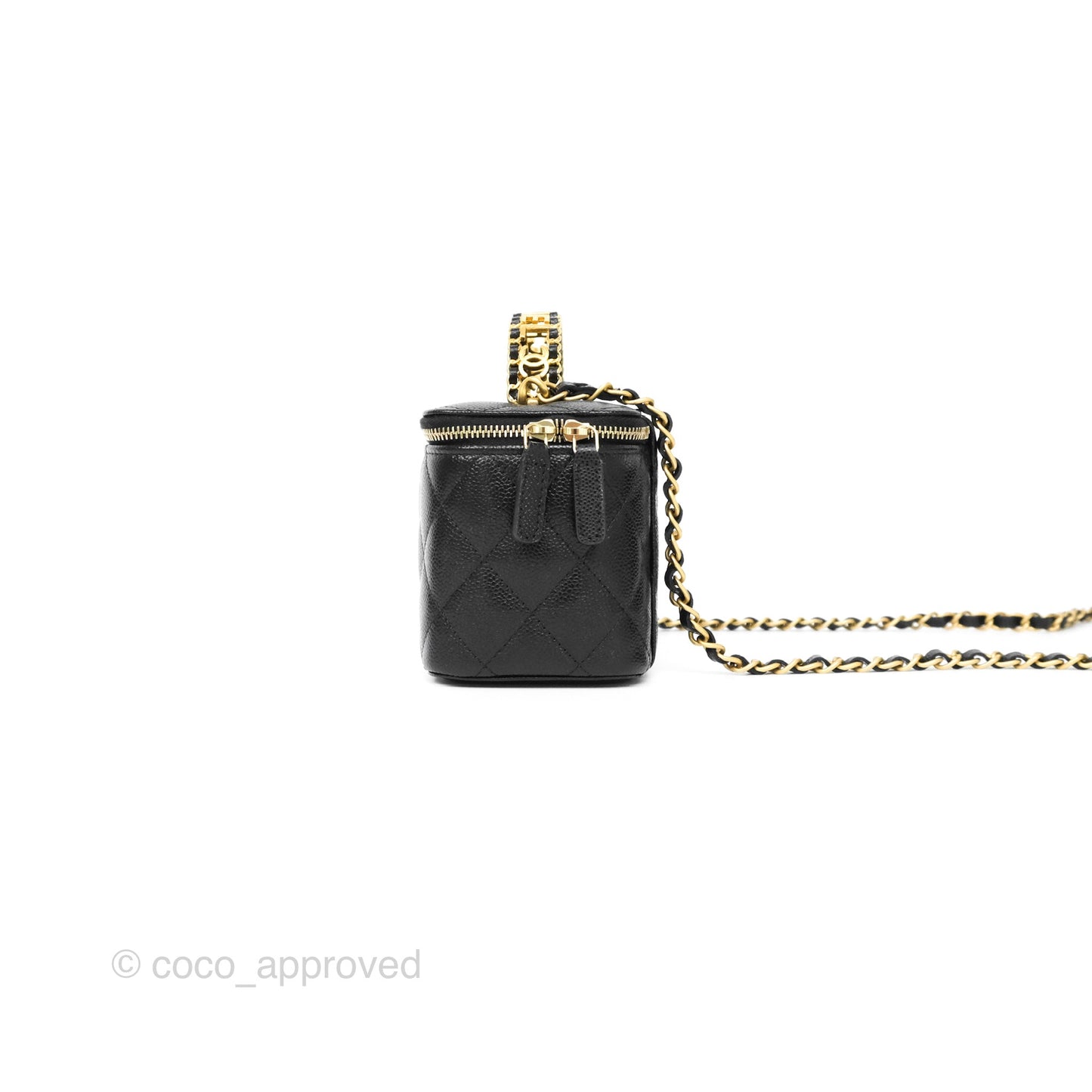 Chanel Logo Top Handle Vanity Rectangular Black Caviar Aged Gold Hardware