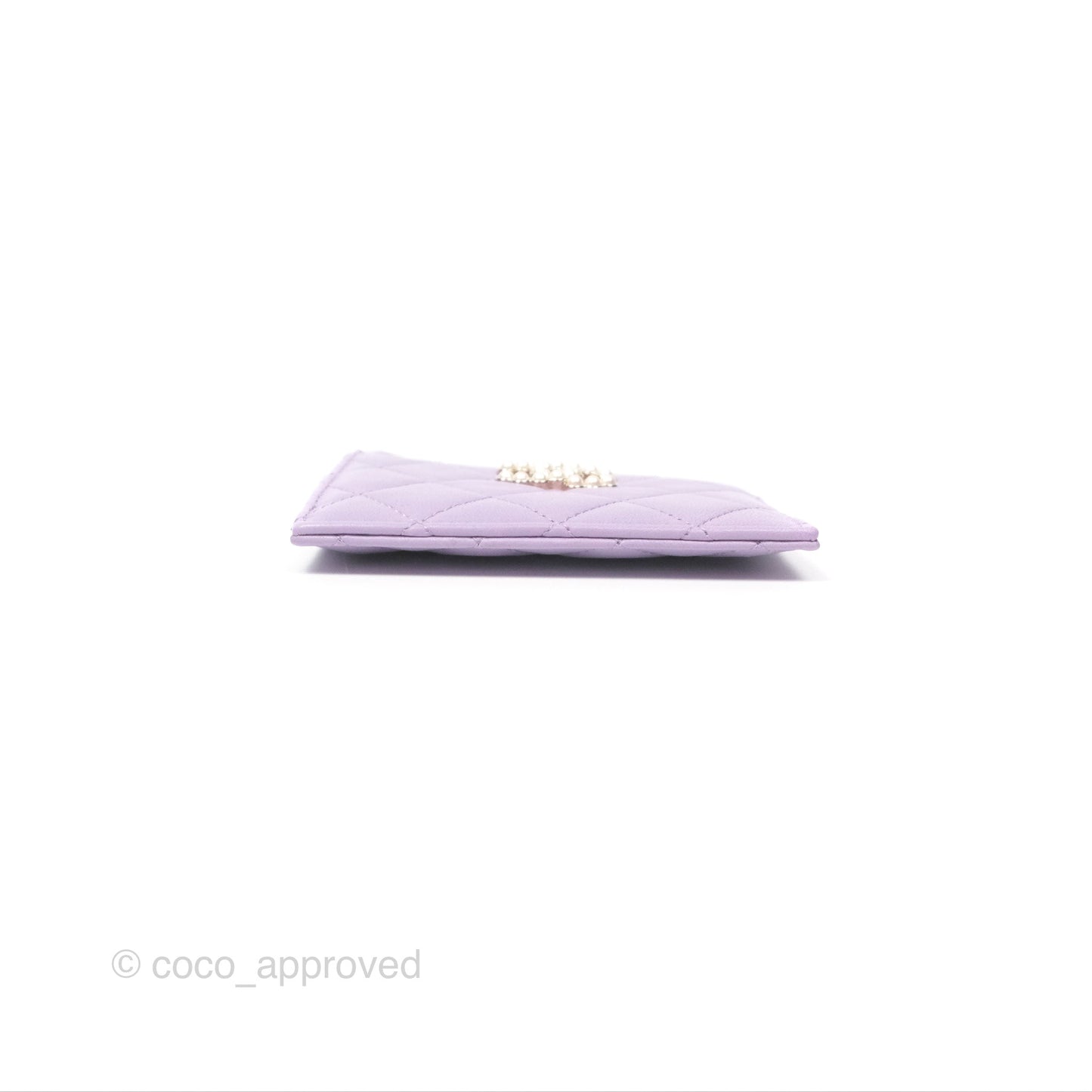 Chanel Pearl CC Zipped Card Holder Lilac Lambskin Gold Hardware 24P