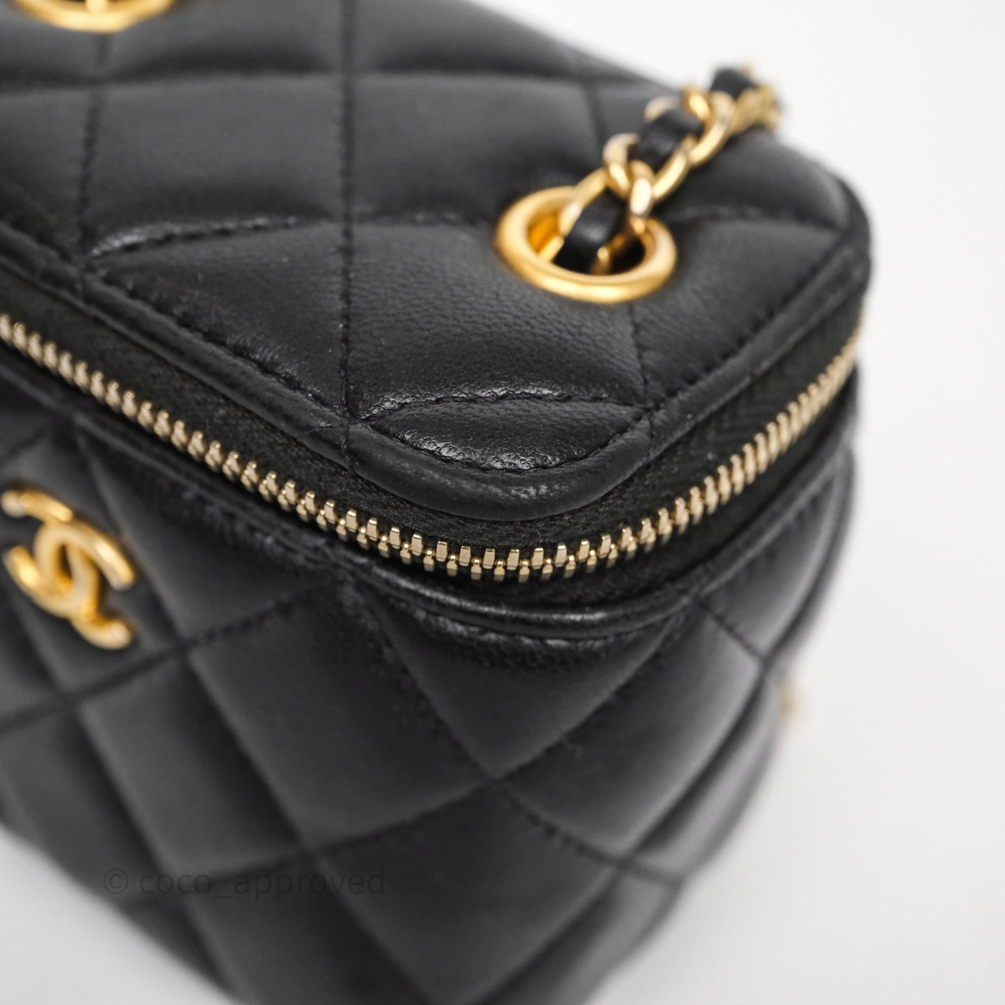 Chanel Mini Black Lambskin Vanity Pearl Crush With Chain Gold Hardware