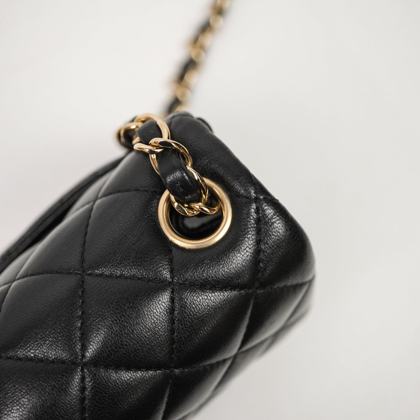 Chanel Mini Square Quilted Black Lambskin Gold Hardware