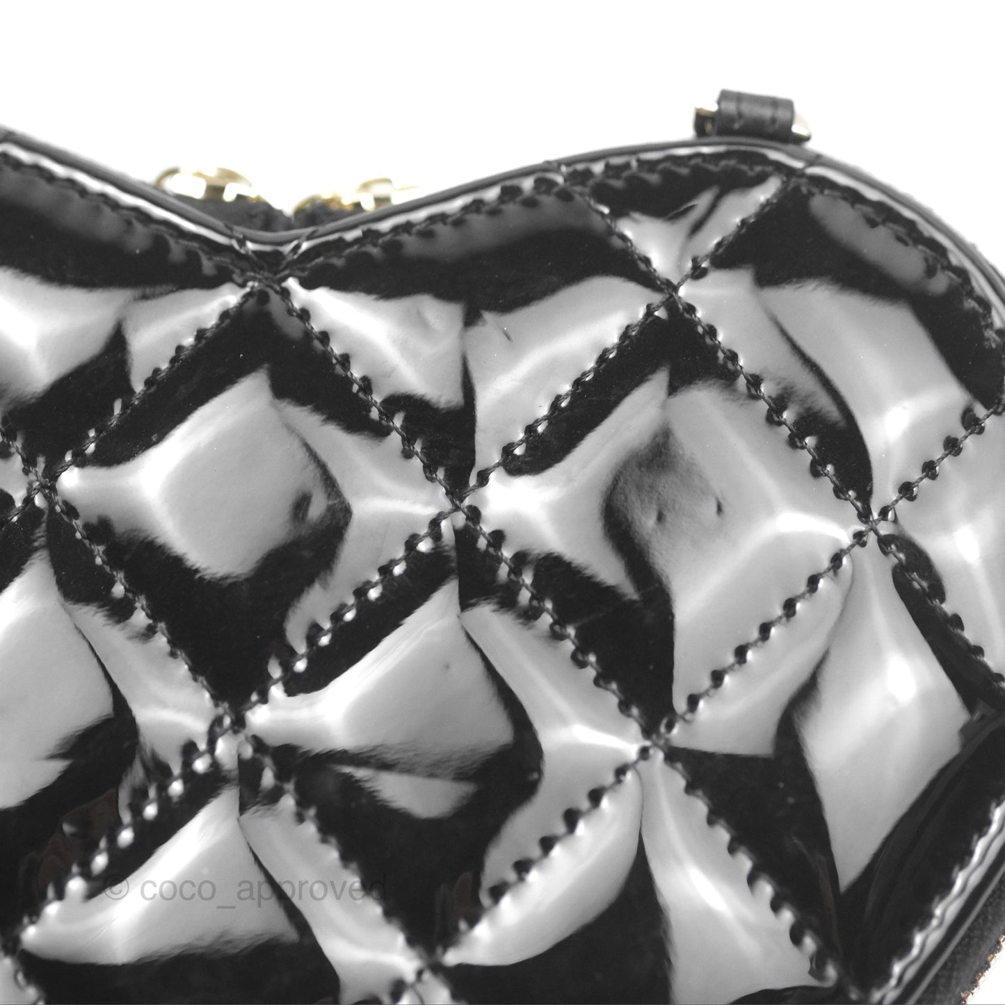 Chanel Heart Clutch with Chain with Coin Purse Black White Patent