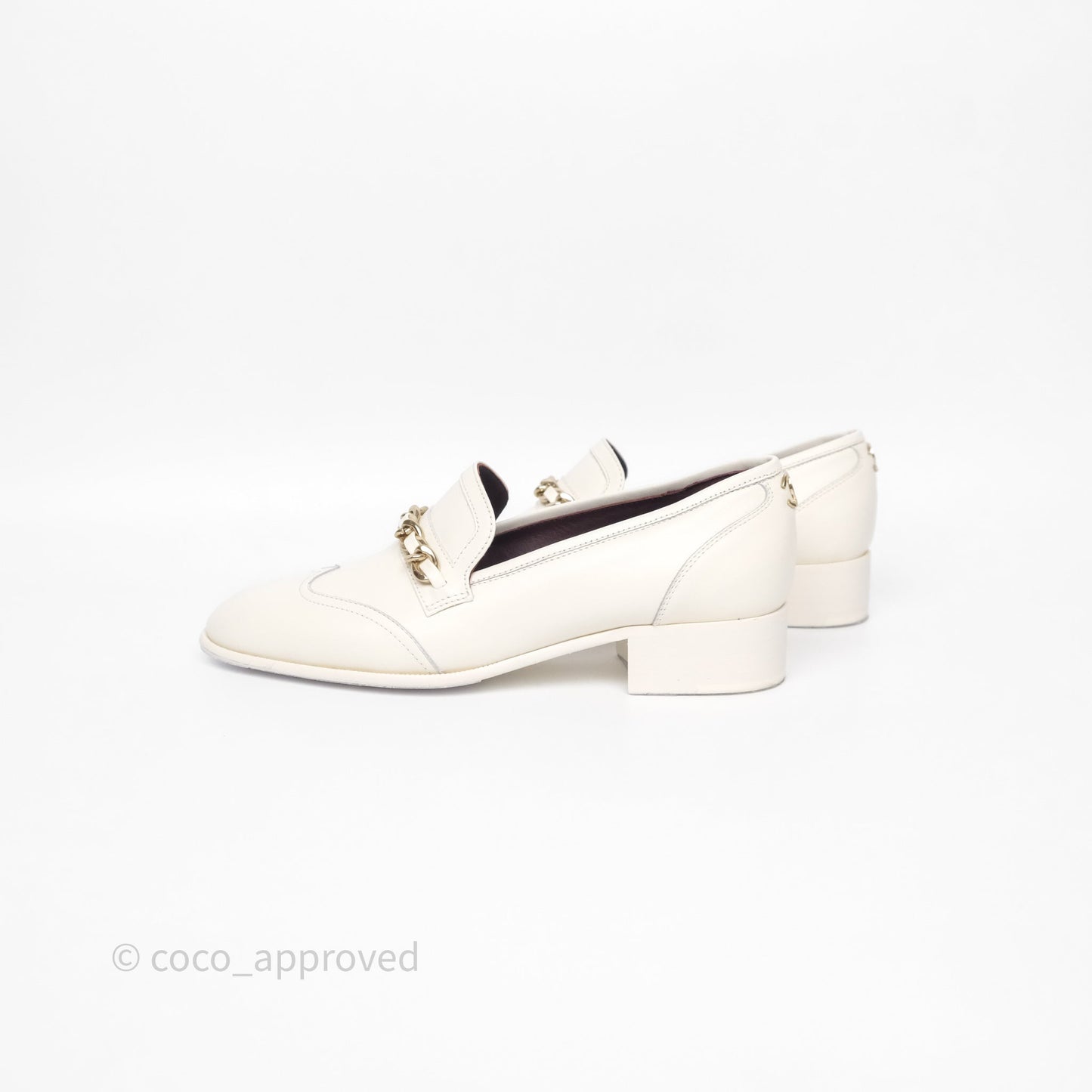 Chanel Chain White Calfskin Loafers Size 36