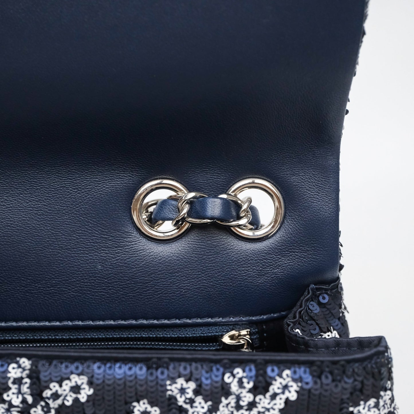 Chanel Medium CC Sequins Flap Bag White/ Navy Silver Hardware 19P