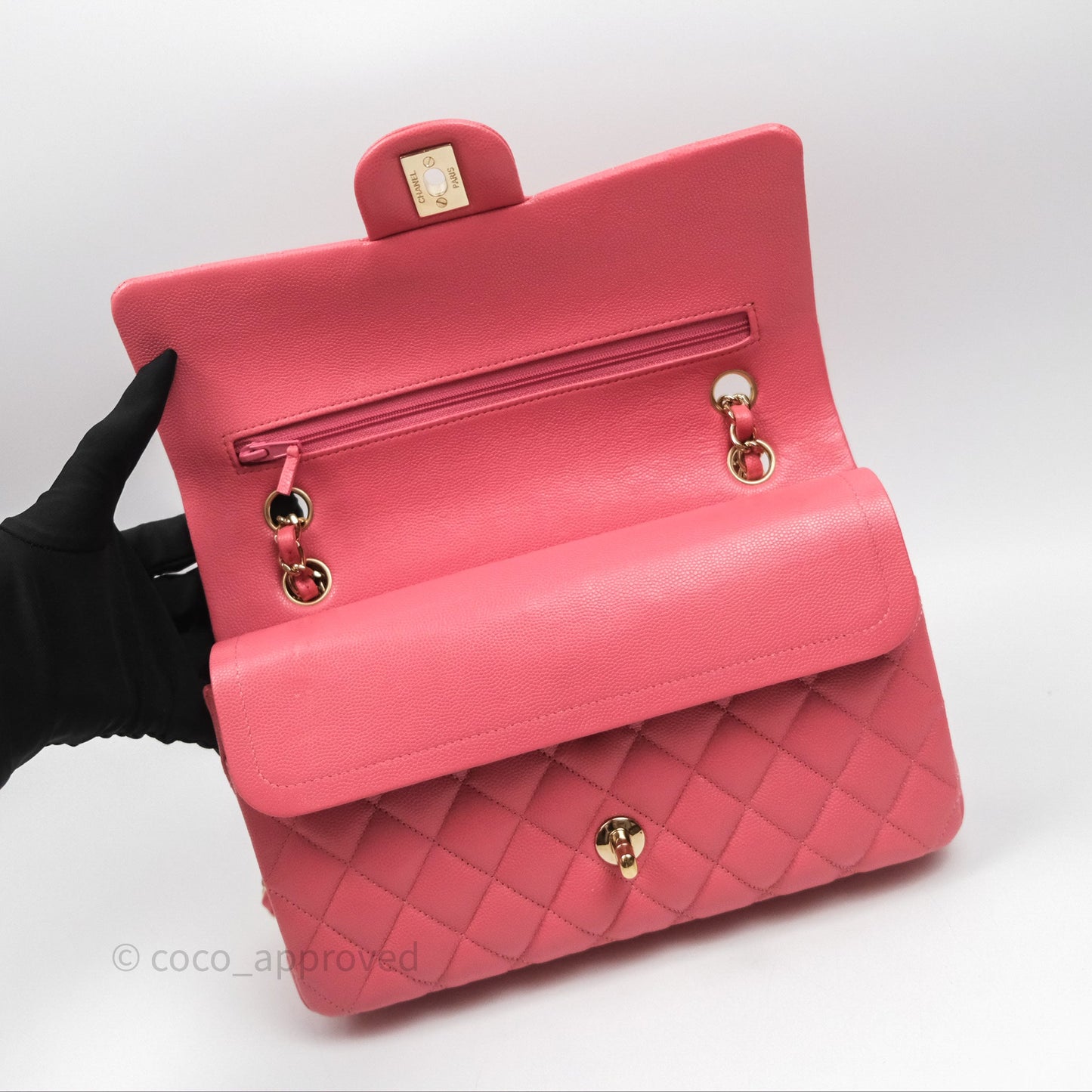 Chanel Classic M/L Medium Flap Quilted Pink Caviar Gold Hardware