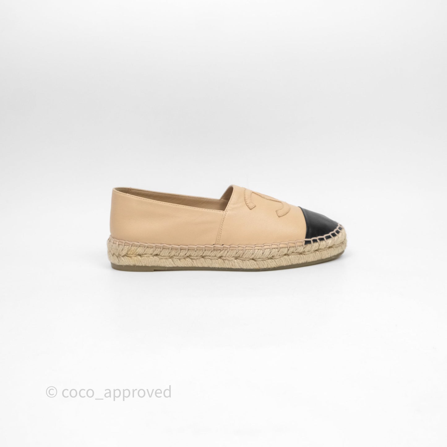 Chanel CC Espadrilles Beige Black Lambskin Size 36