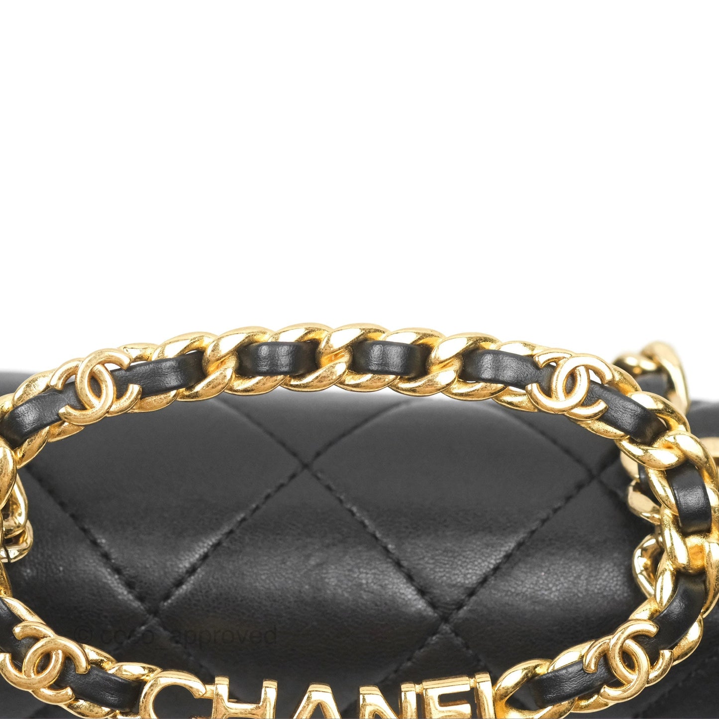 Chanel Mini Top Handle Flap Black Lambskin Aged Gold Hardware