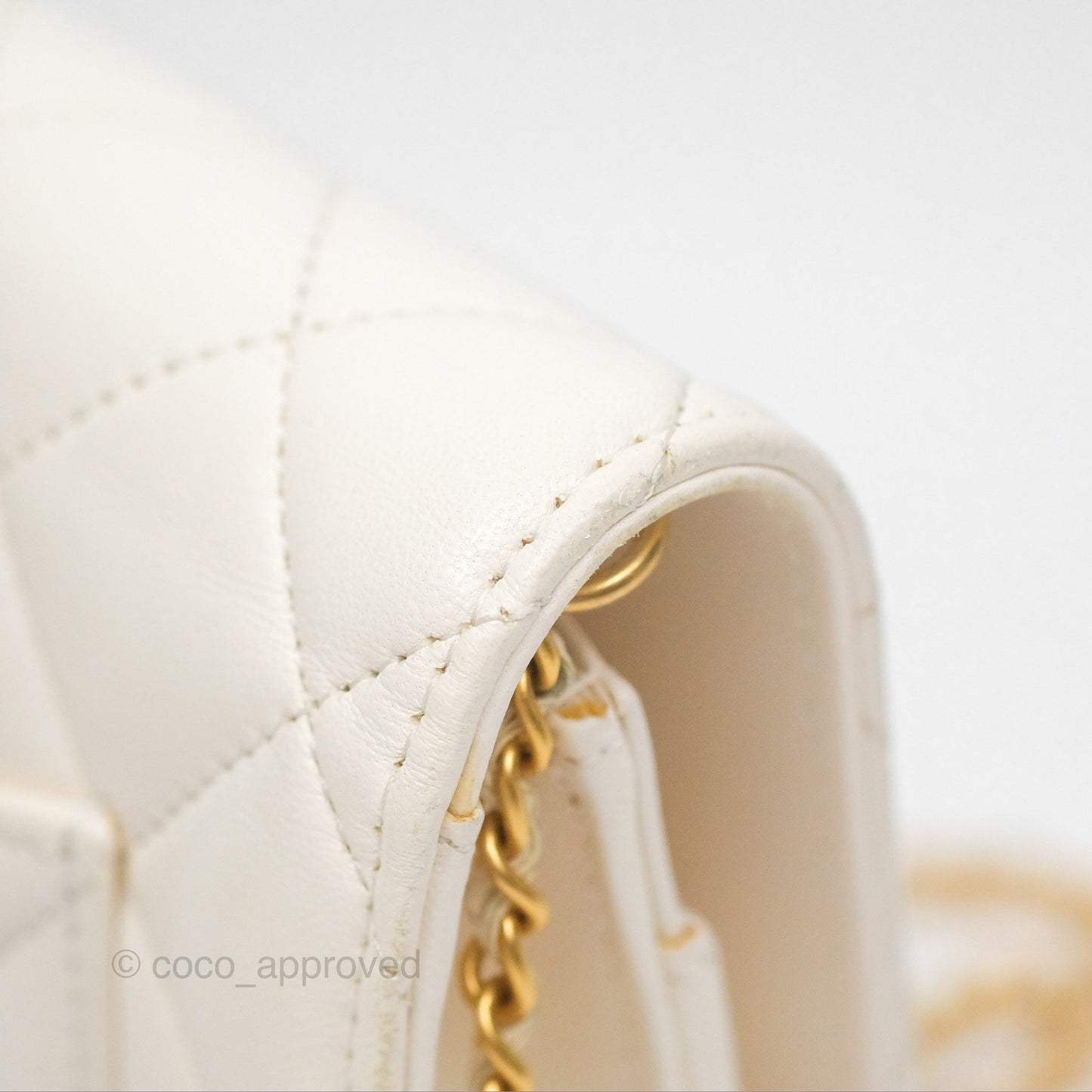 Chanel Quilted Wallet on Chain WOC Coco Heart Chain White Lambskin Aged Gold Hardware 22K