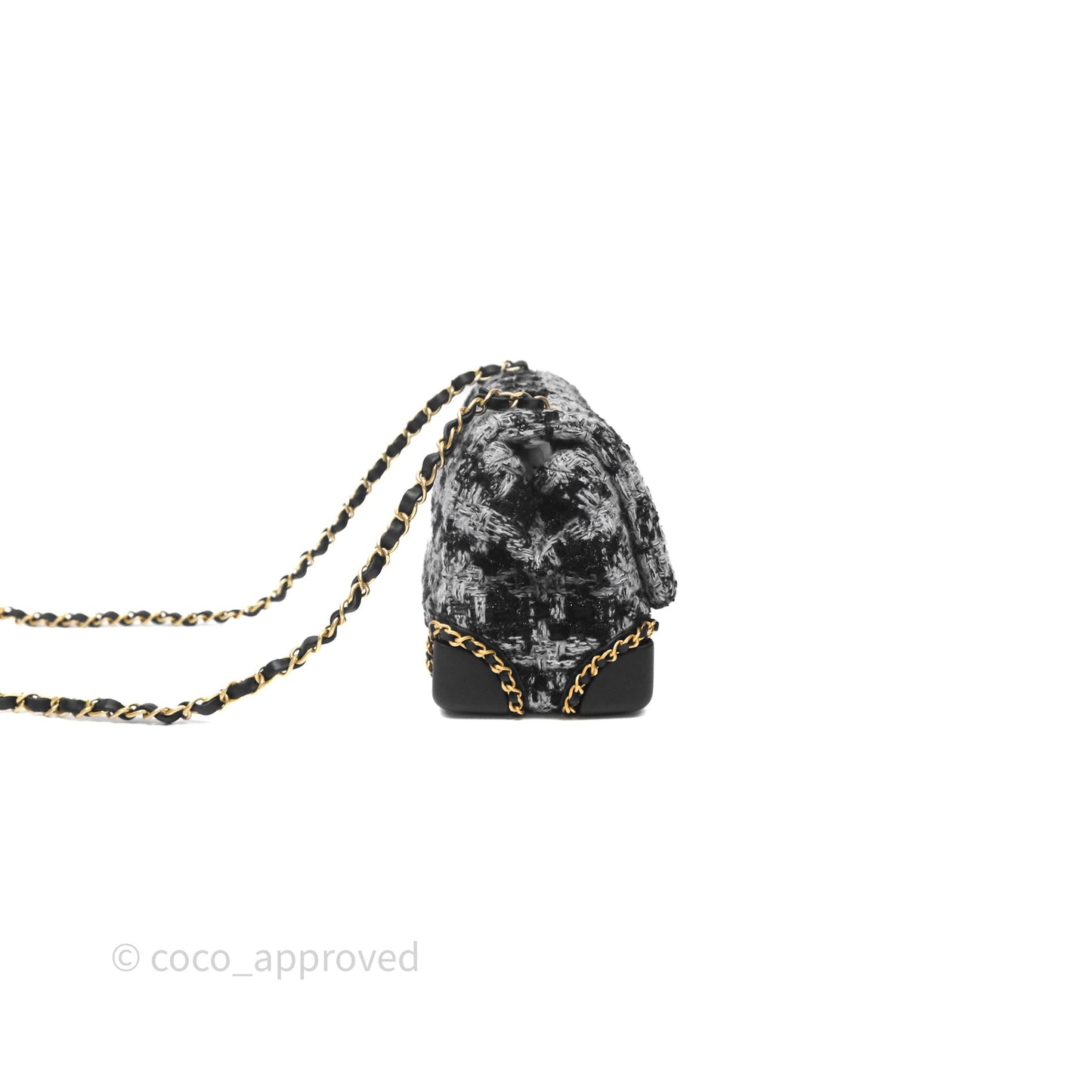 Chanel Mini Flag Bag Black & Grey Tweed Aged Gold Hardware