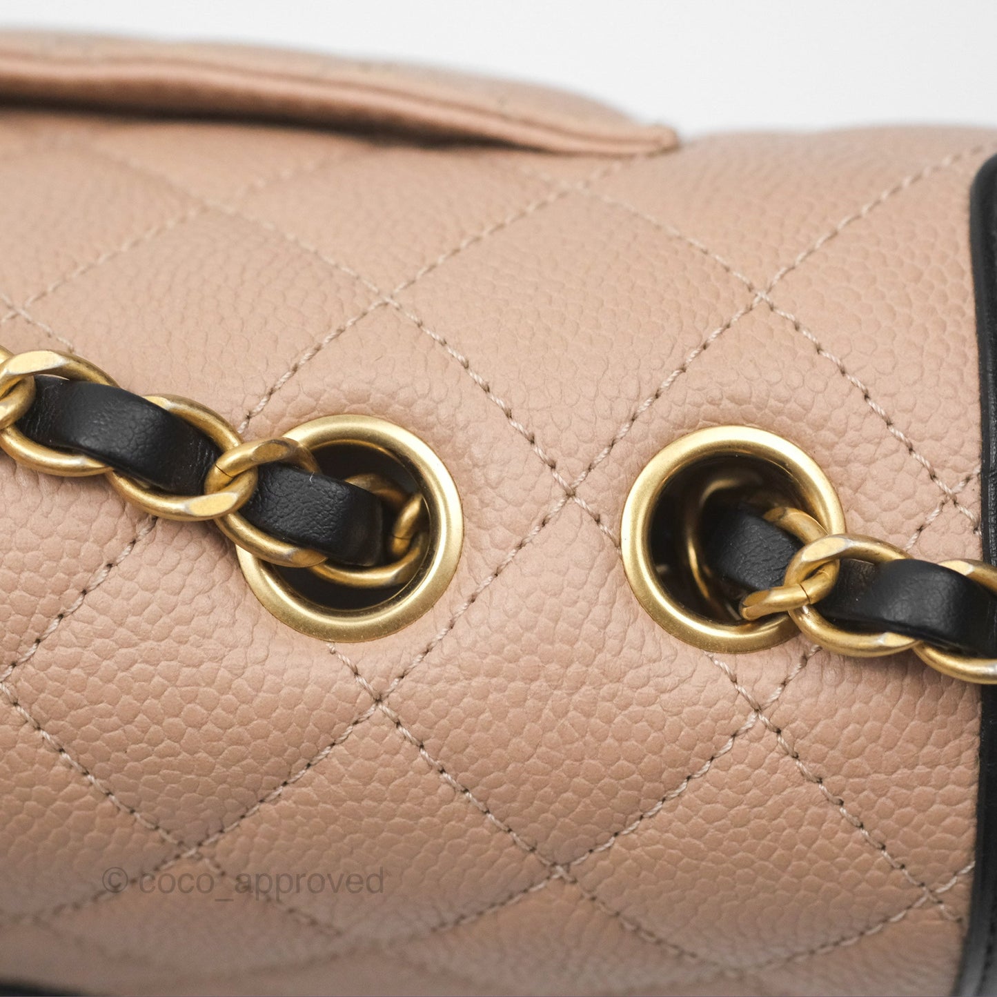 Chanel Quilted Medium CC Filigree Flap Beige Black Caviar