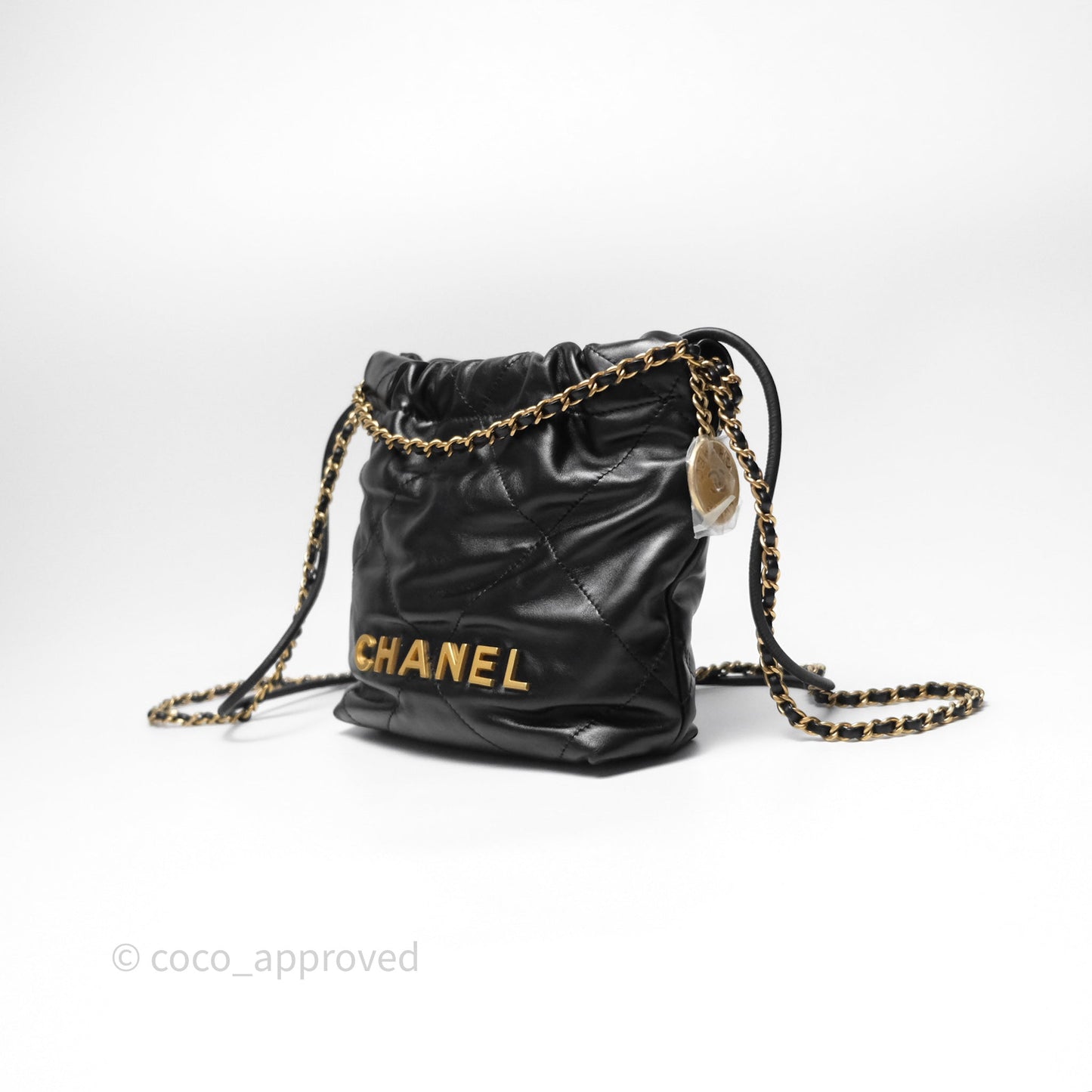 Chanel 22 Mini Bag Black Crumpled Calfskin Aged Gold Hardware