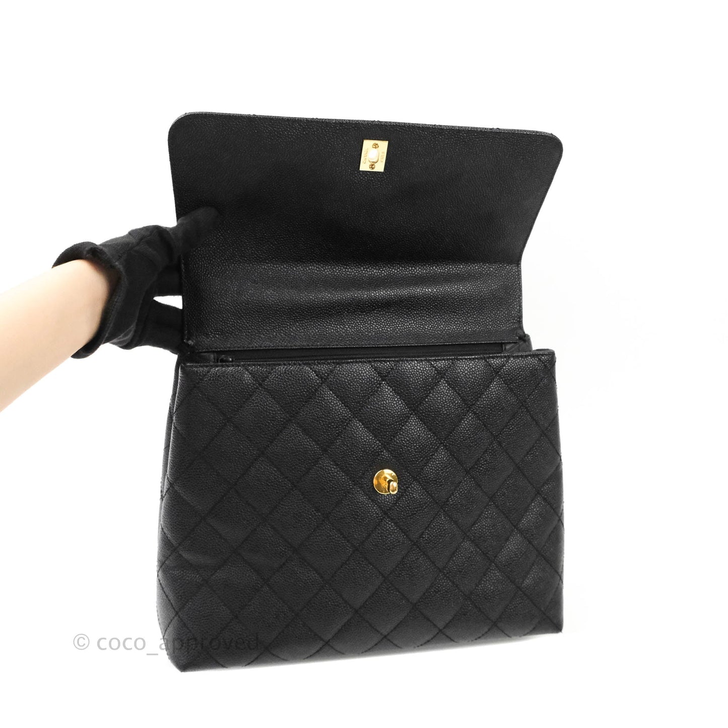 Chanel Kelly Quilted Flap Tote Black Caviar 24K Gold Hardware