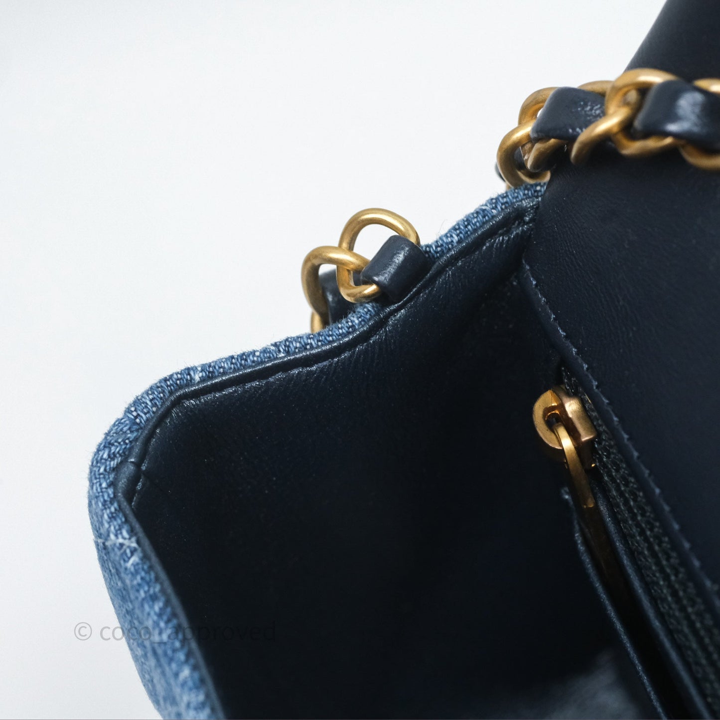 Chanel Quilted Mini Rectangular Flap Denim Aged Gold Hardware