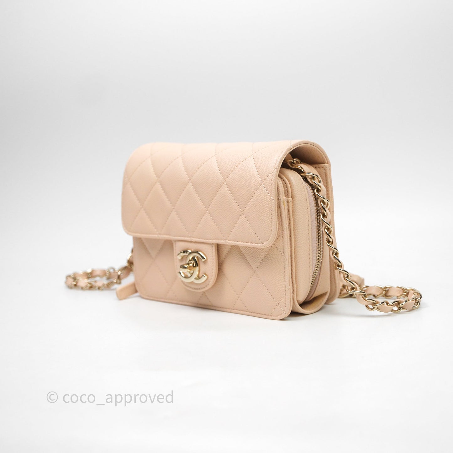 Chanel Small Like The Wallet Flap Quilted Light Beige Pink Caviar Gold Hardware 22C