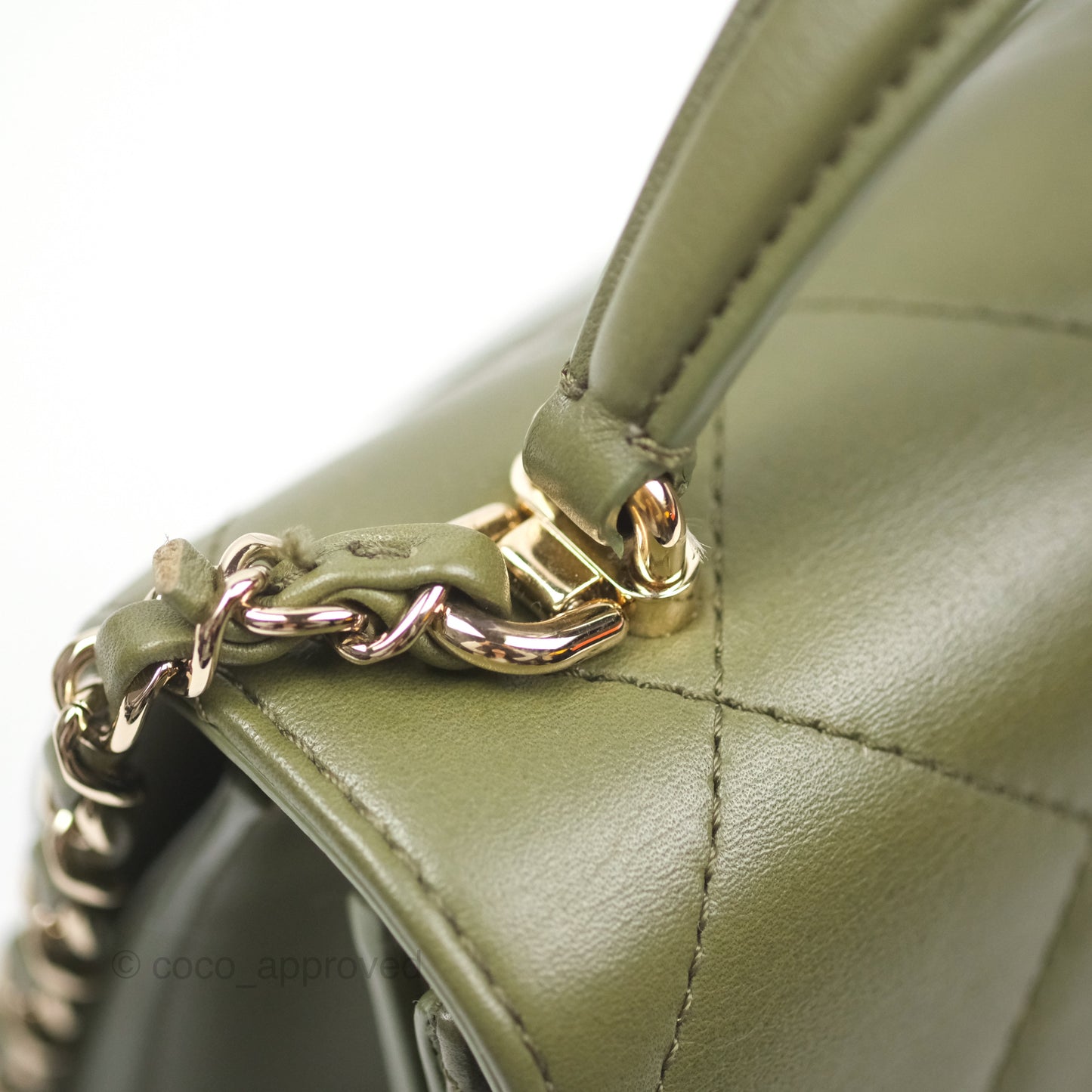 Chanel Small Coco Lady Quilted Flap Bag With Top Handle Olive Green Calfskin Gold Hardware