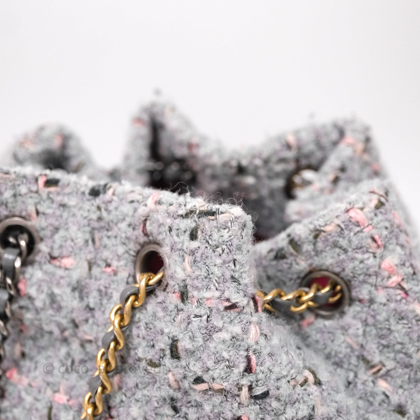 Chanel Gabrielle Small Backpack Grey Tweed Aged Calfskin