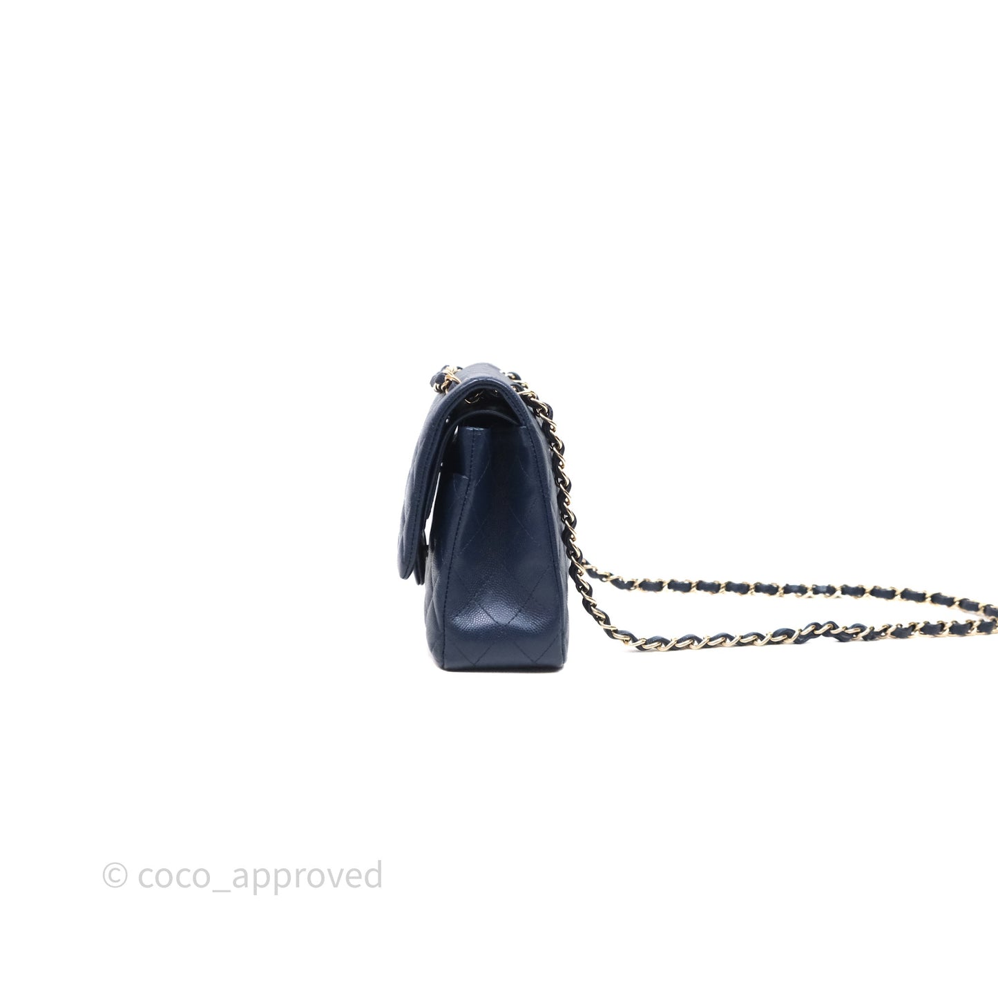 Chanel Medium Classic Flap Quilted Dark Blue Caviar Gold Hardware