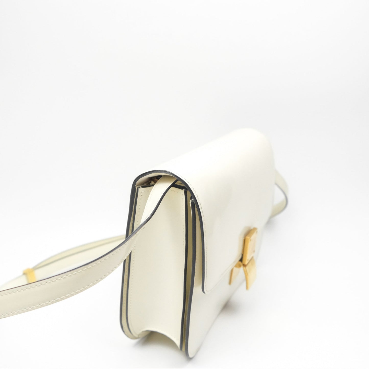Celine Medium Classic Box Flap White Patent Gold Hardware
