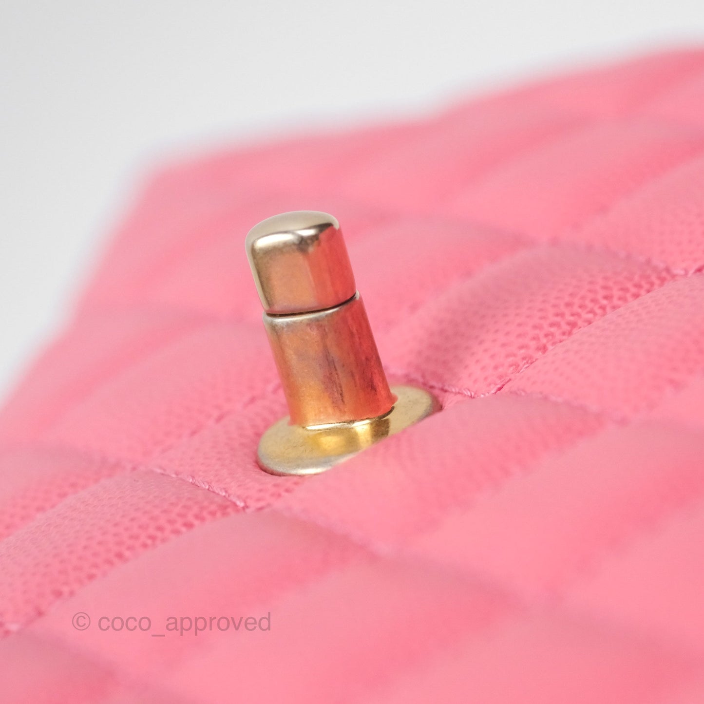 Chanel Small Coco Handle Quilted Pink Caviar Aged Gold Hardware Lizard Handle