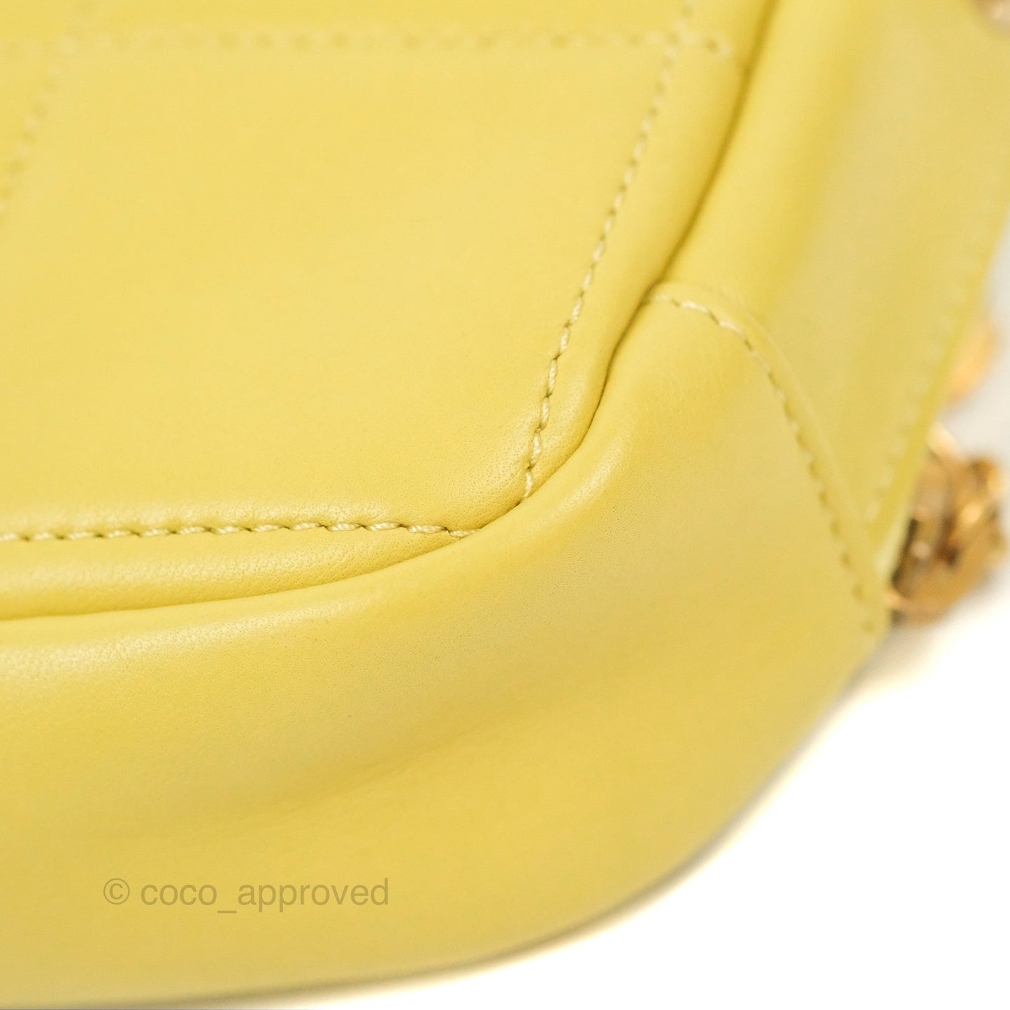 Chanel Small Quilted Diamond Cut Bag Yellow Lambskin Aged Gold Hardware