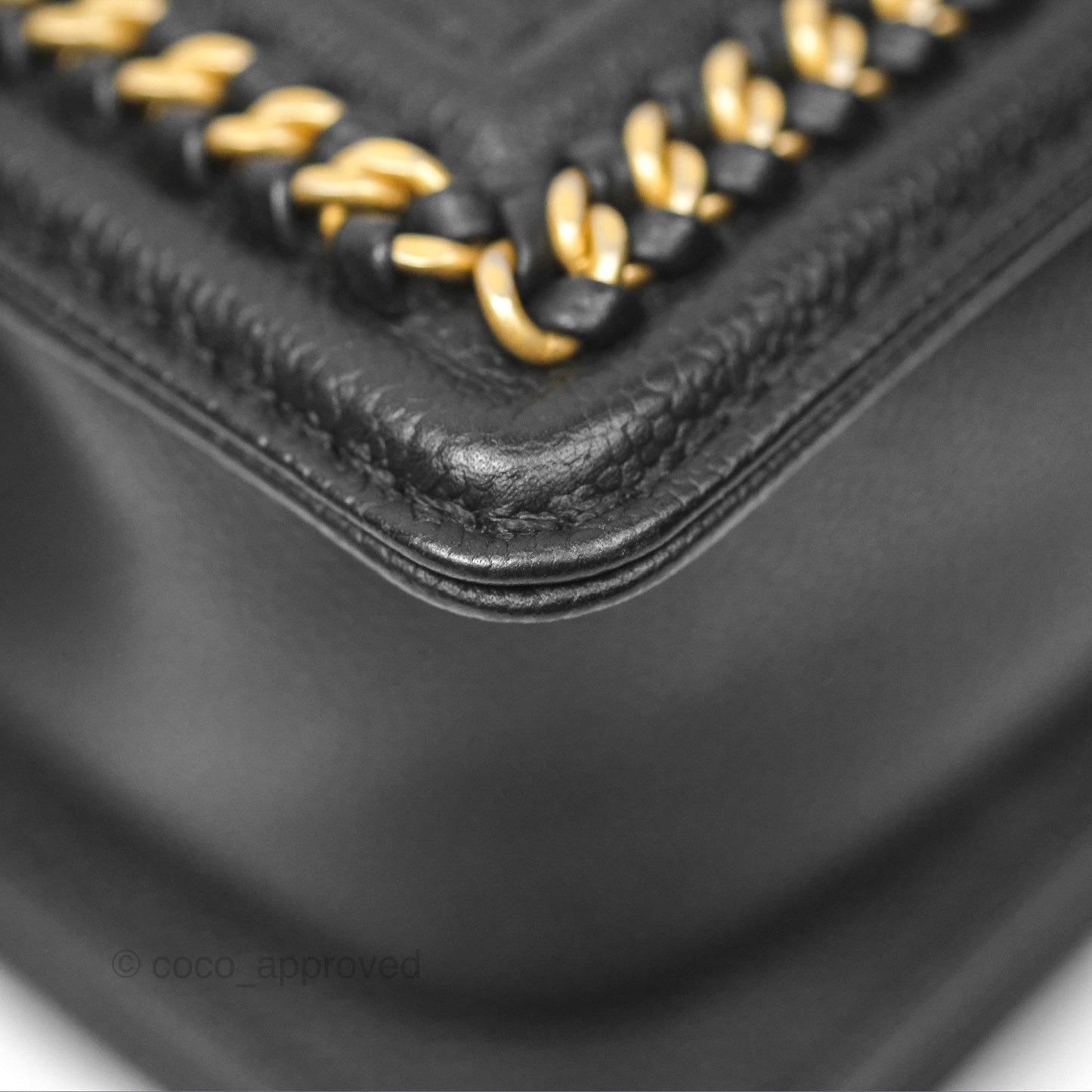 Chanel Small Chain Around Boy Quilted Black Caviar Aged Gold Hardware