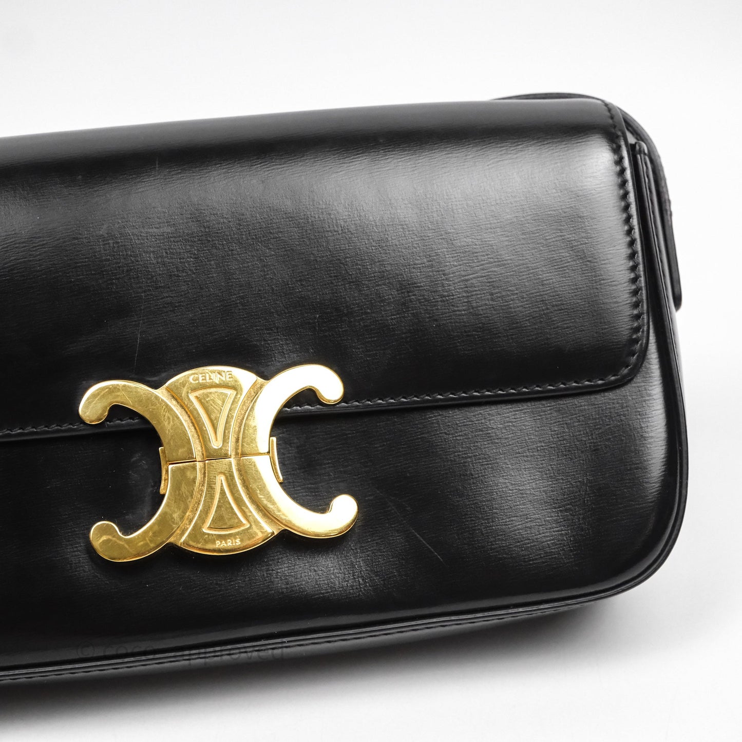 Celine Triomphe Shoulder Bag Black Calfskin