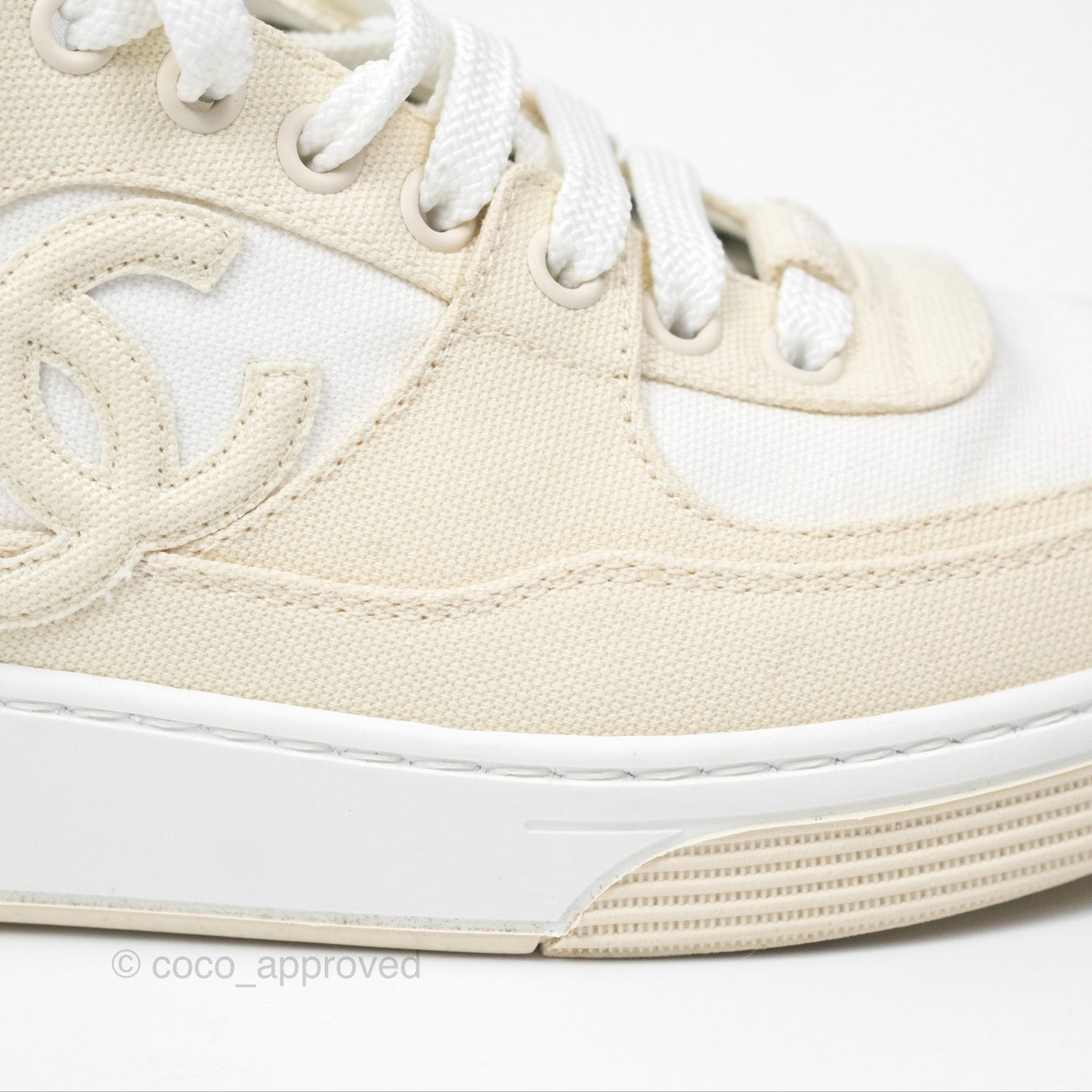 Chanel Ivory Beige White Sneakers Size 37.5