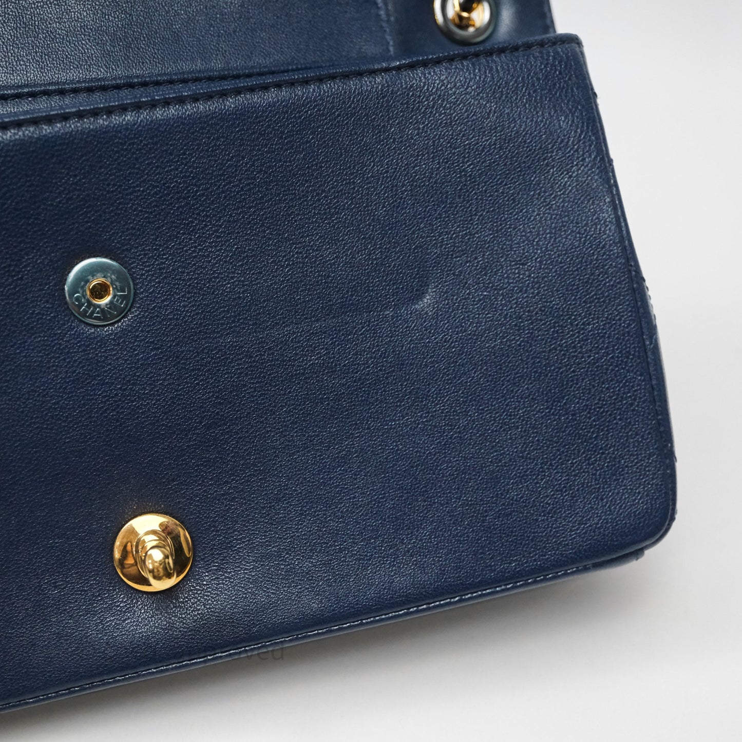 Chanel Mademoiselle Vintage Flap Bag Navy Sheepskin Gold Hardware