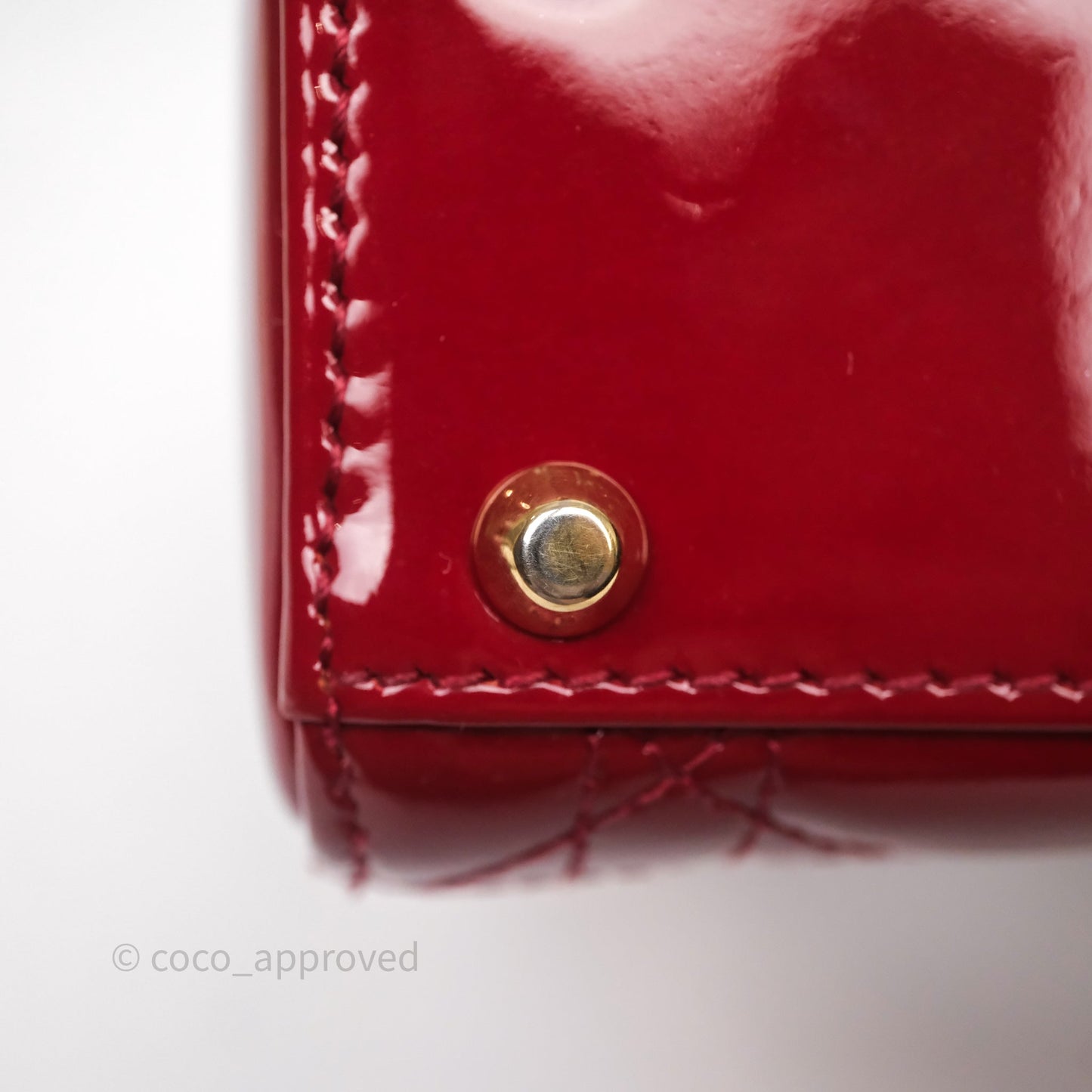 Christian Dior Mini Lady Dior Bag Red Patent Gold Hardware